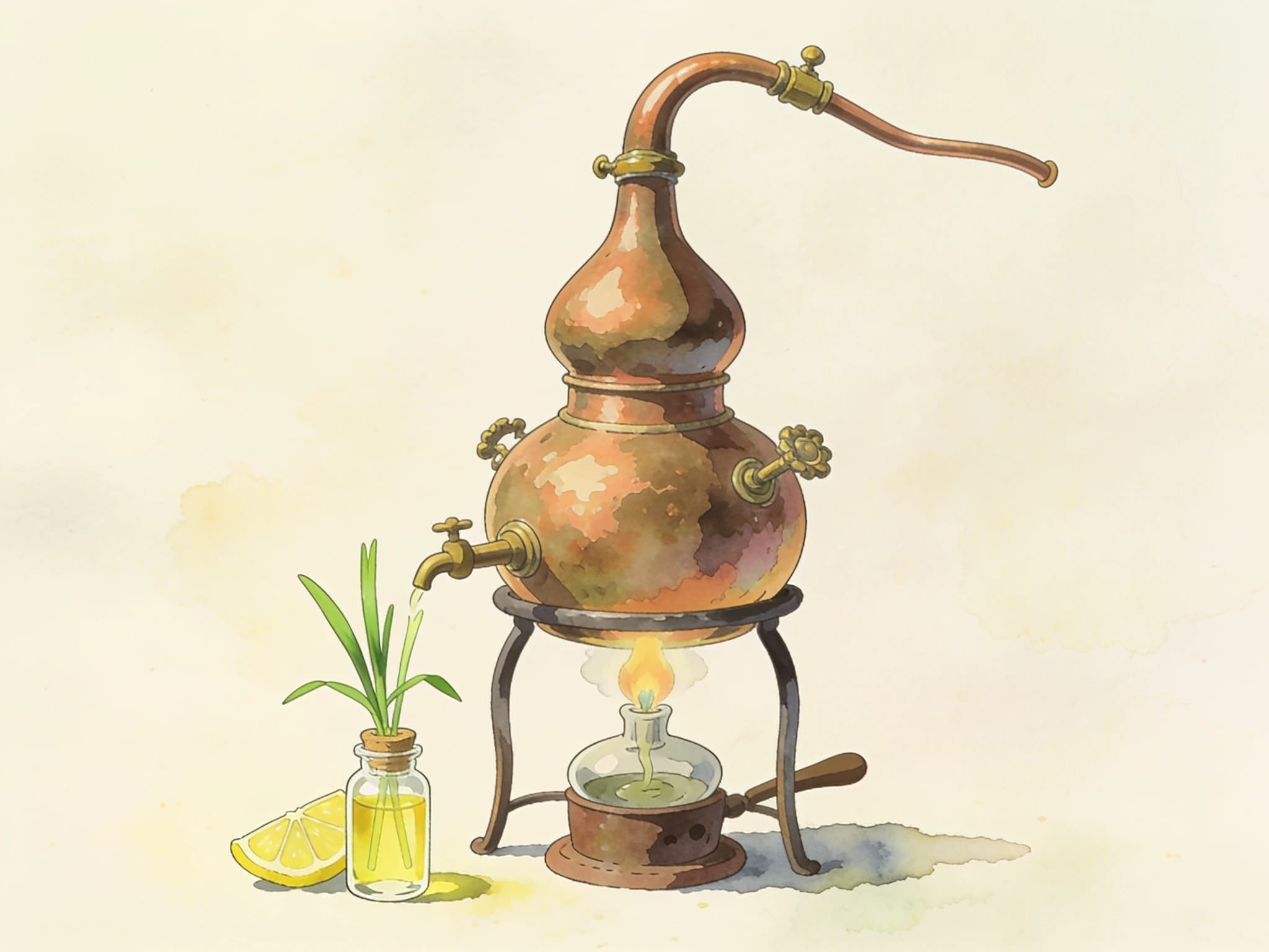 Aceite esencial de citronela con alambique casero