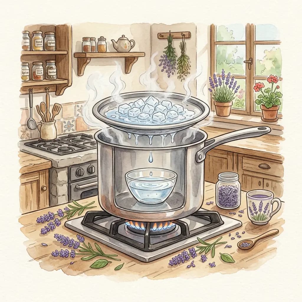 Hidrolato de lavanda (destilación olla+cuenco)