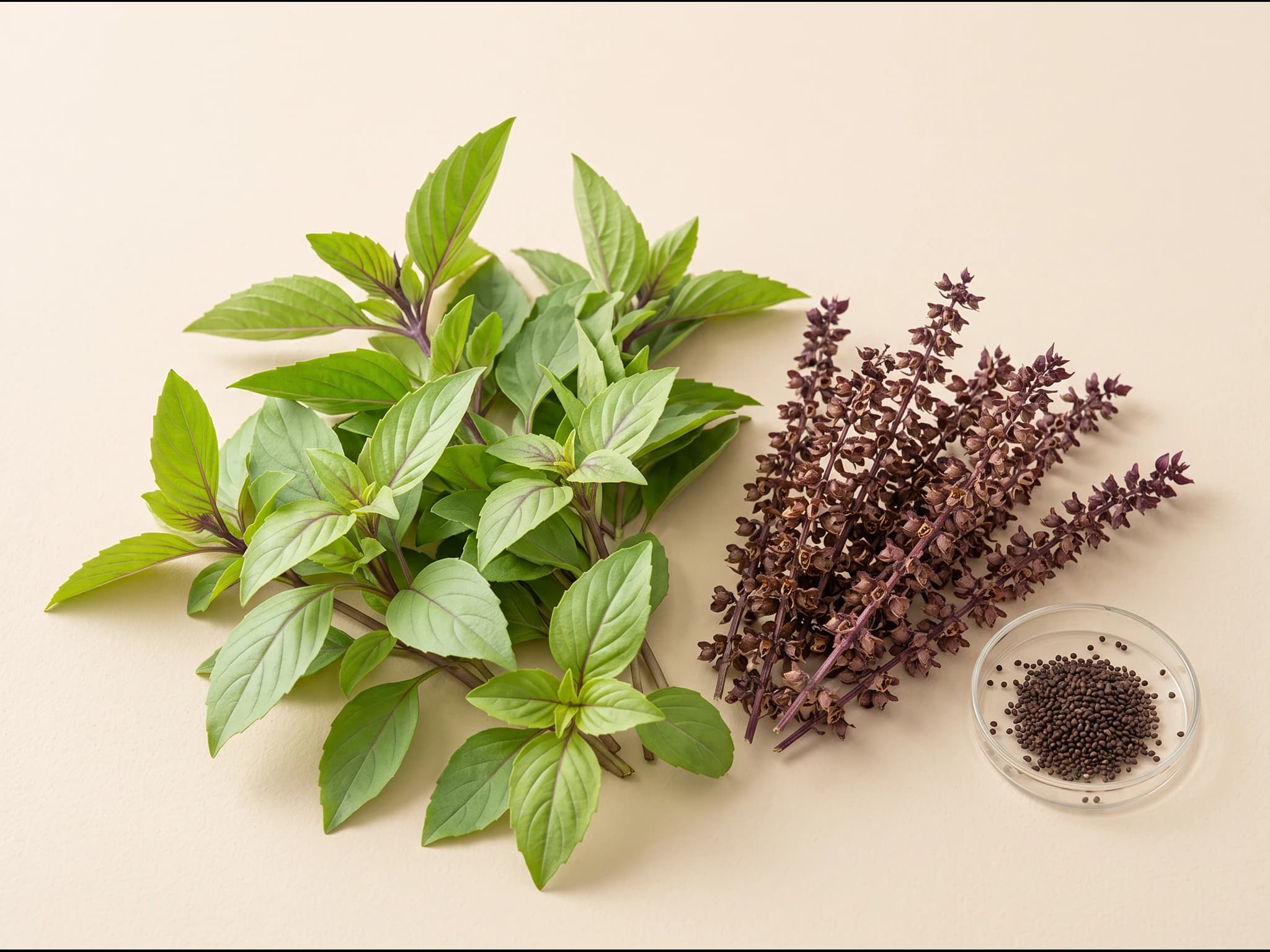 Albahaca thai — fruto / cosecha (IA)
