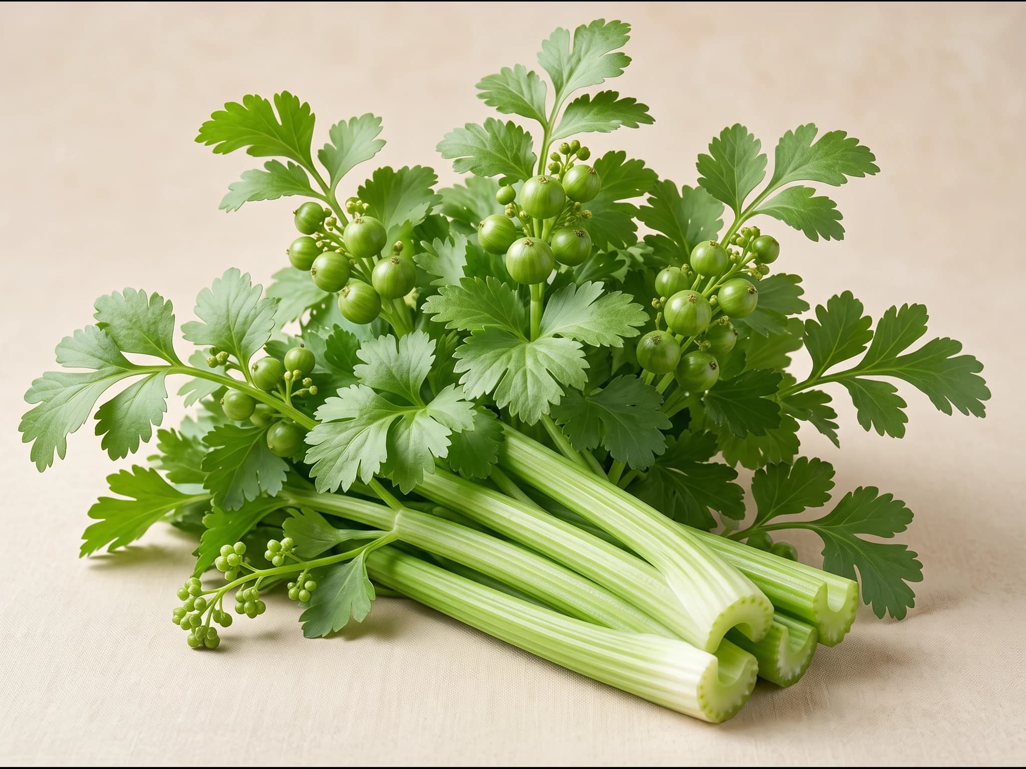 Apio verde — fruto / cosecha (IA)