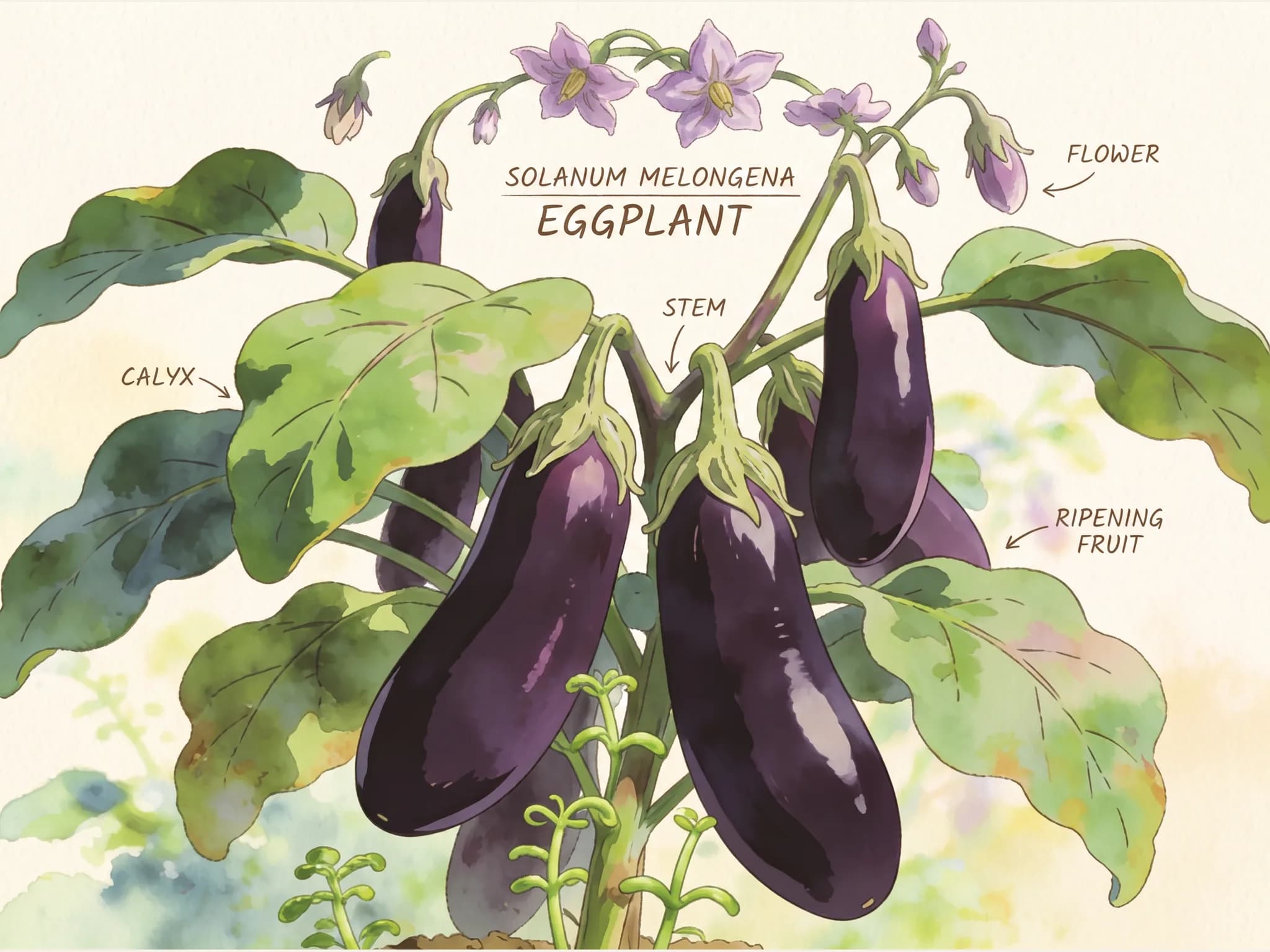 Berenjena negra — fruto / cosecha (IA)