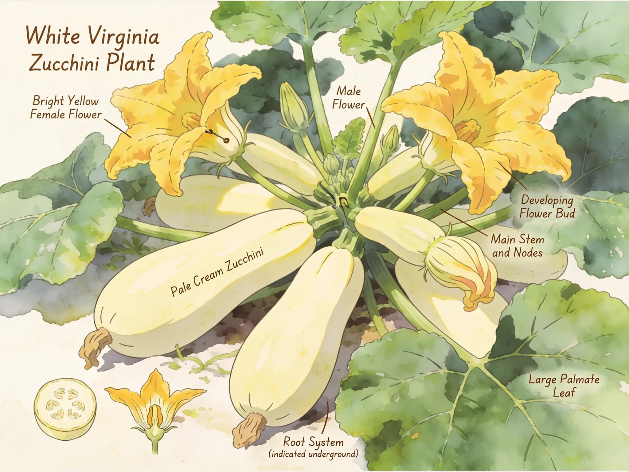 Calabacin blanco de virginia — fruto / cosecha (IA)