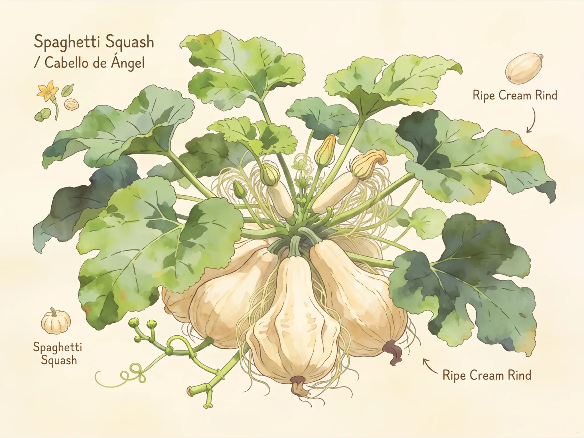 Calabaza cabello angel — fruto / cosecha (IA)