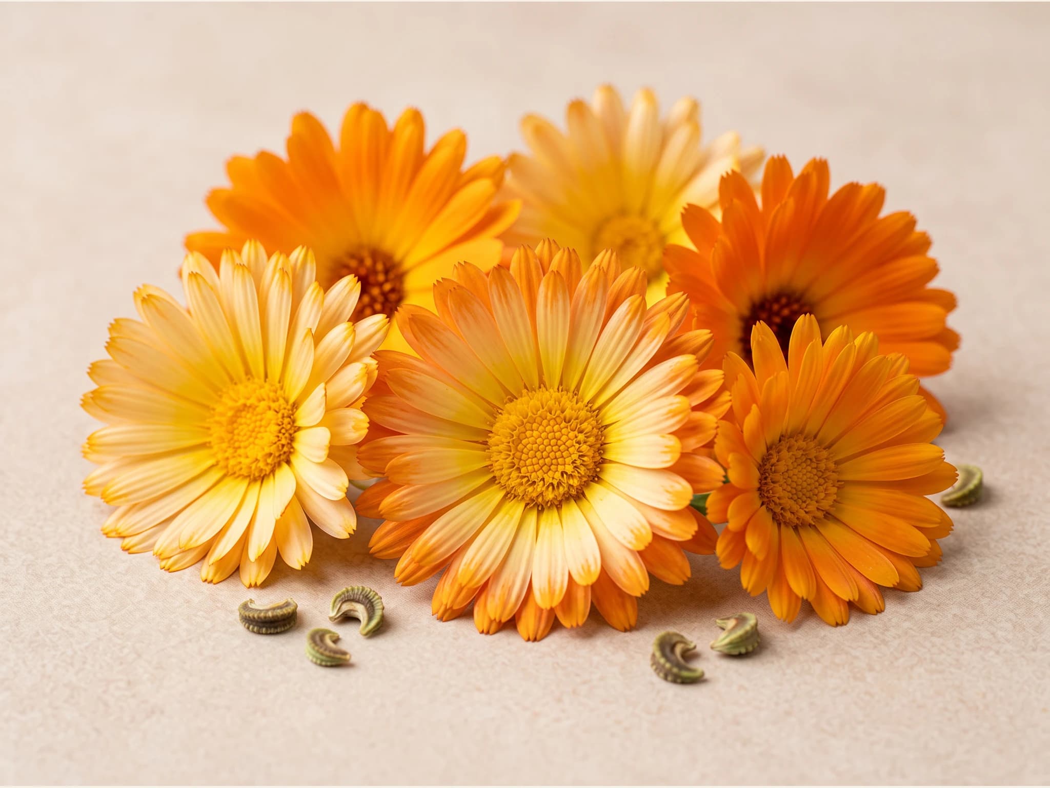 Calendula — fruto / cosecha (IA)