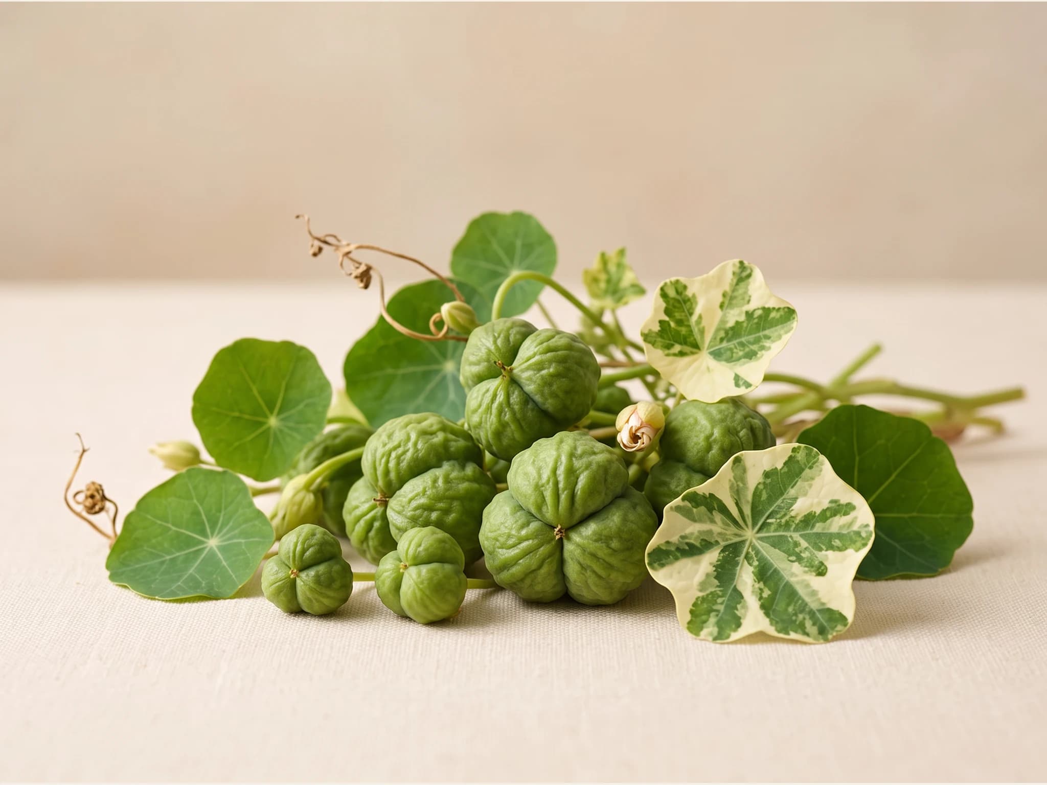 Capuchina alaska — fruto / cosecha (IA)