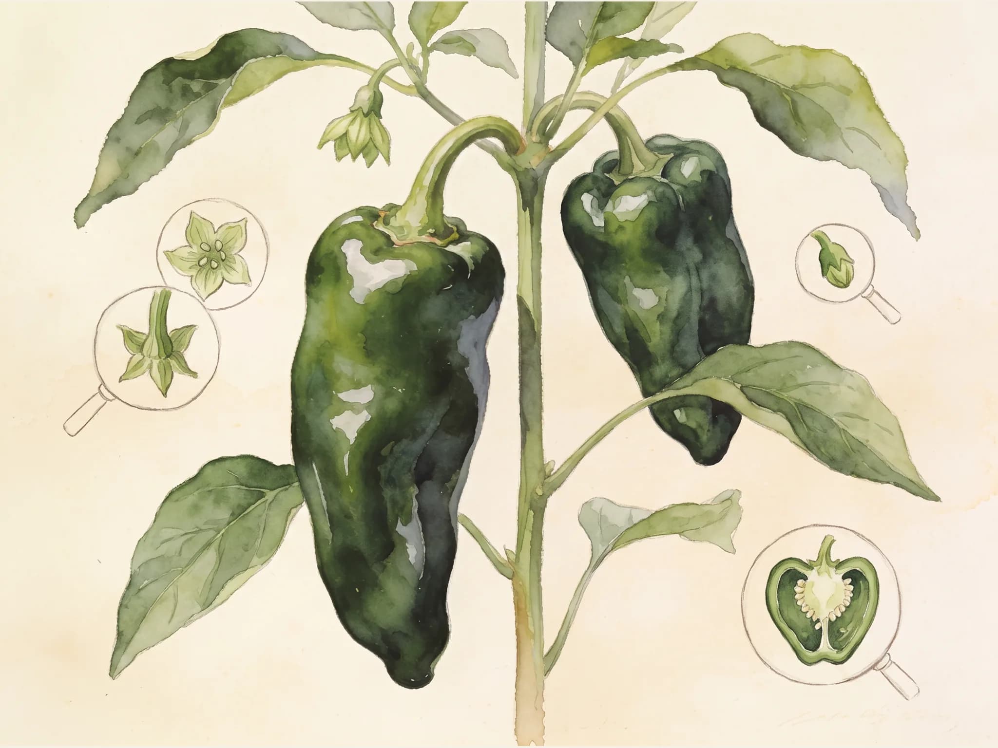 Chile poblano — fruto / cosecha (IA)