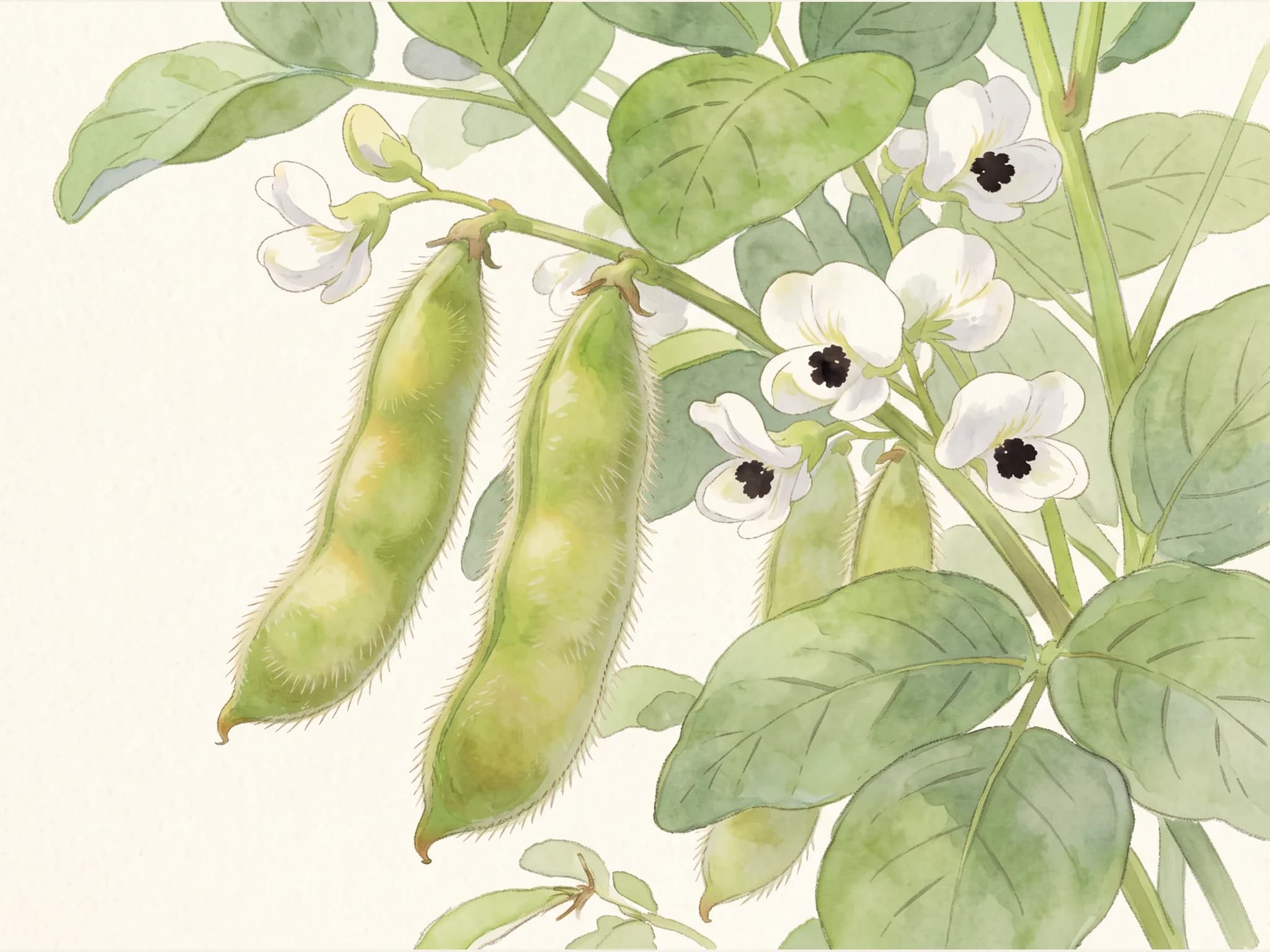Haba muchamiel — fruto / cosecha (IA)