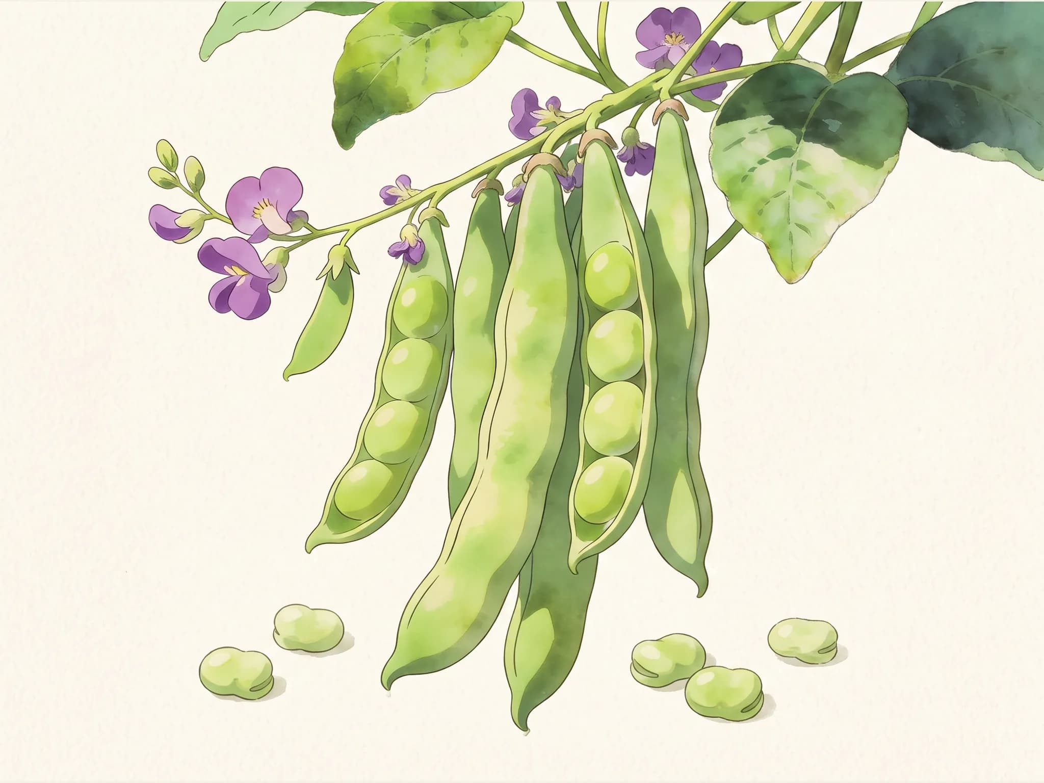 Judia verde de mata baja — fruto / cosecha (IA)