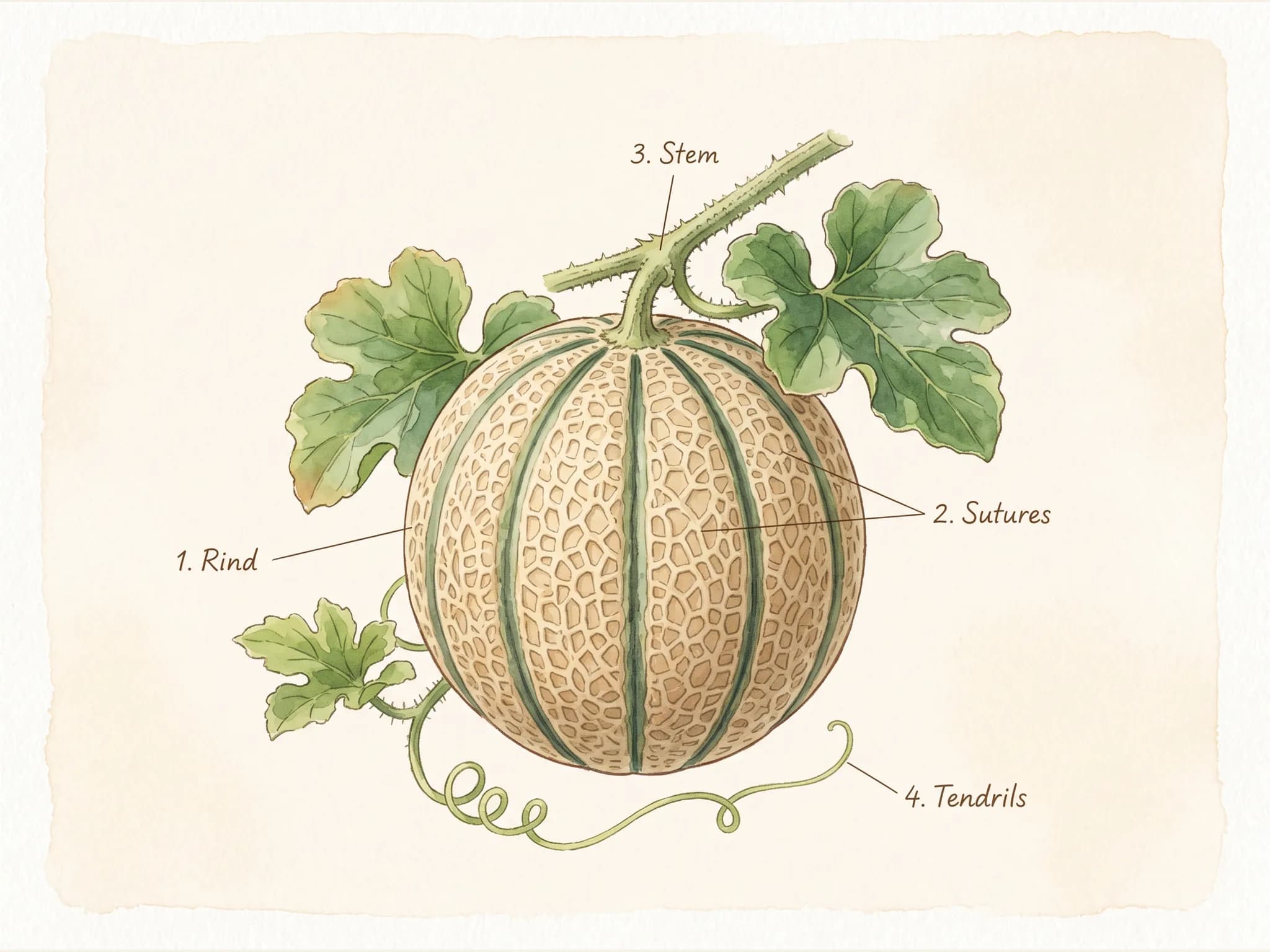 Melon cantalupo charentais — fruto / cosecha (IA)