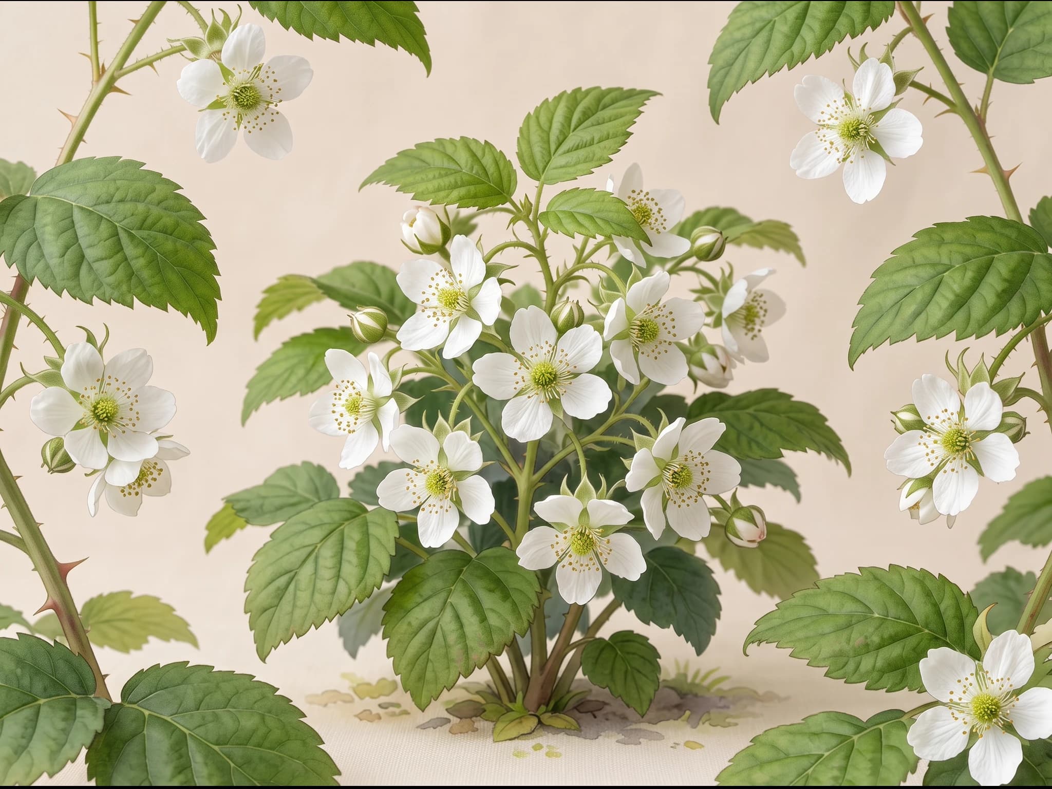 Mora sin espinas — flor (IA)