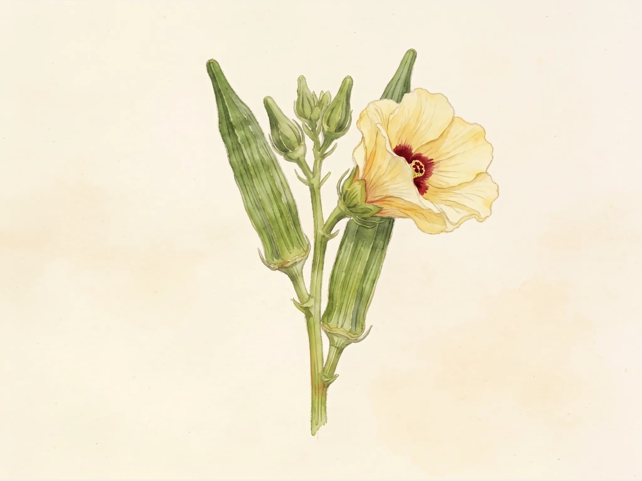 Okra quimbombo — fruto / cosecha (IA)