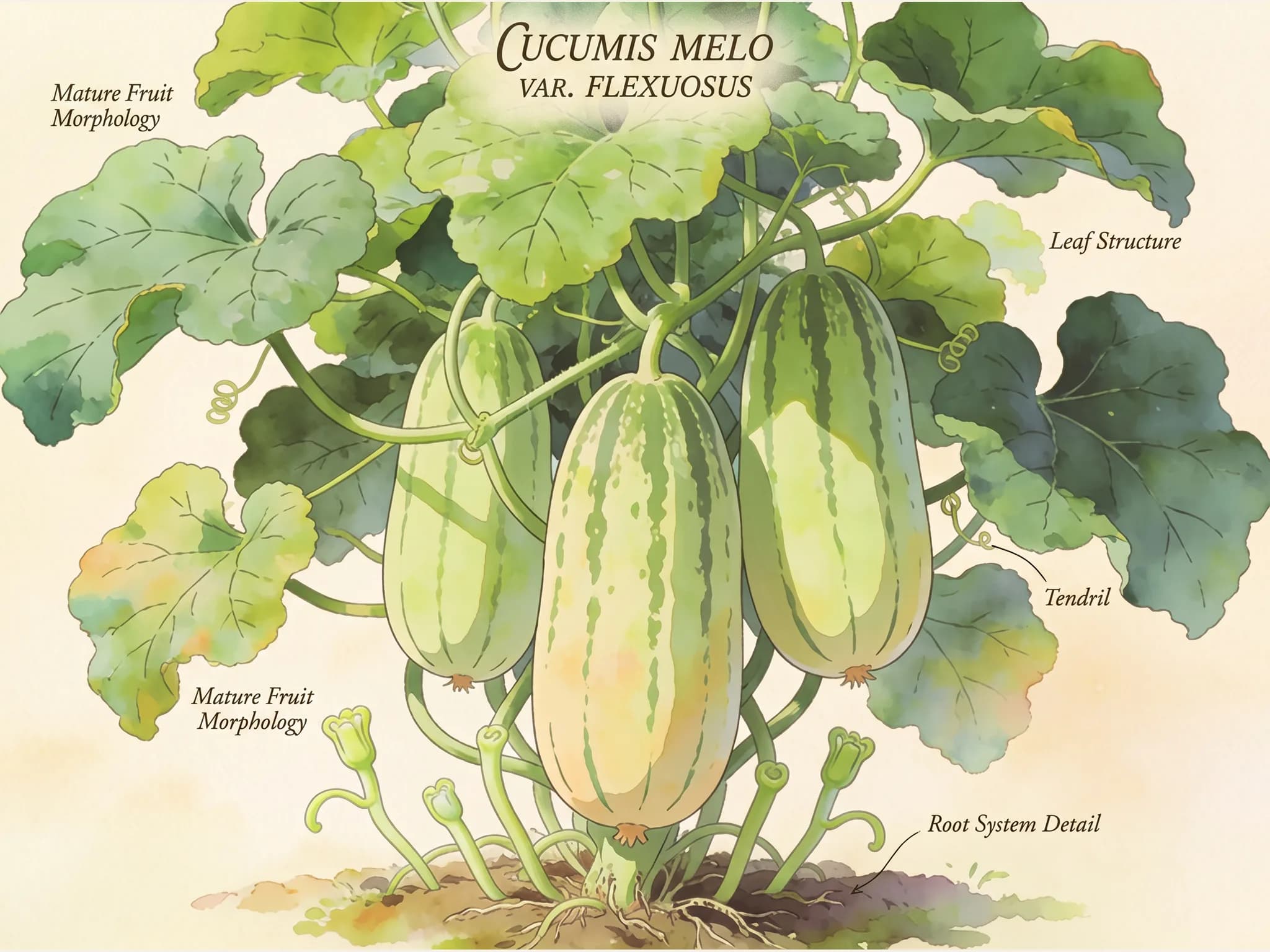 Pepino armenio — fruto / cosecha (IA)