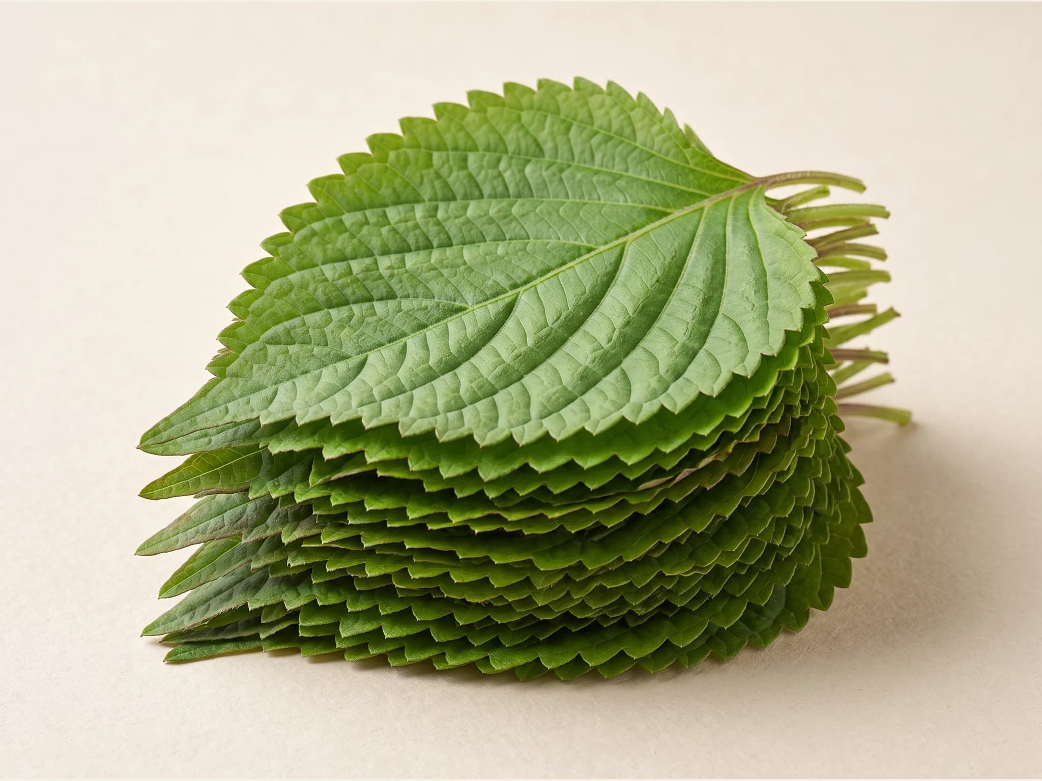 Shiso verde — fruto / cosecha (IA)