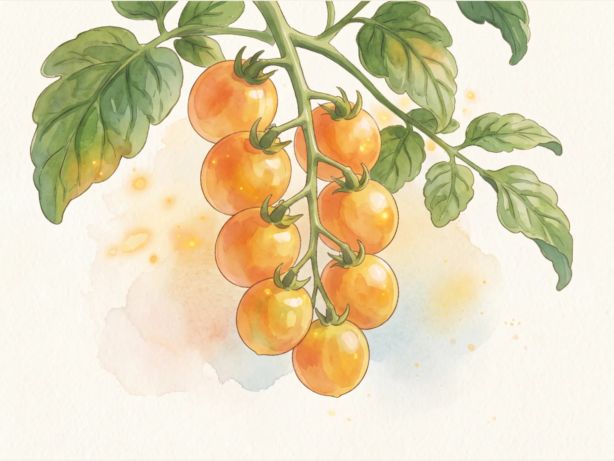 Tomate cherry sungold — fruto / cosecha (IA)