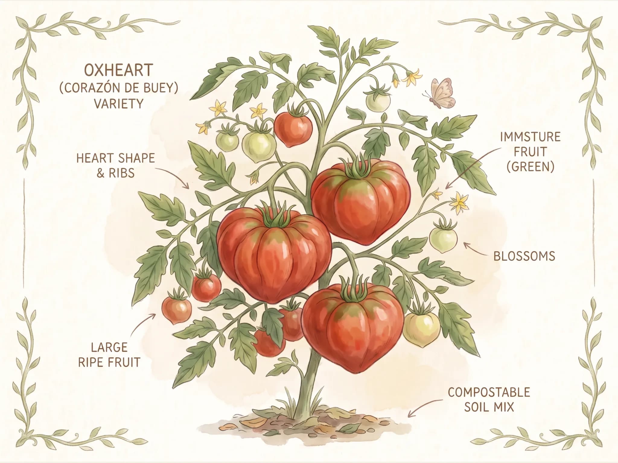 Tomate corazon de buey — fruto / cosecha (IA)