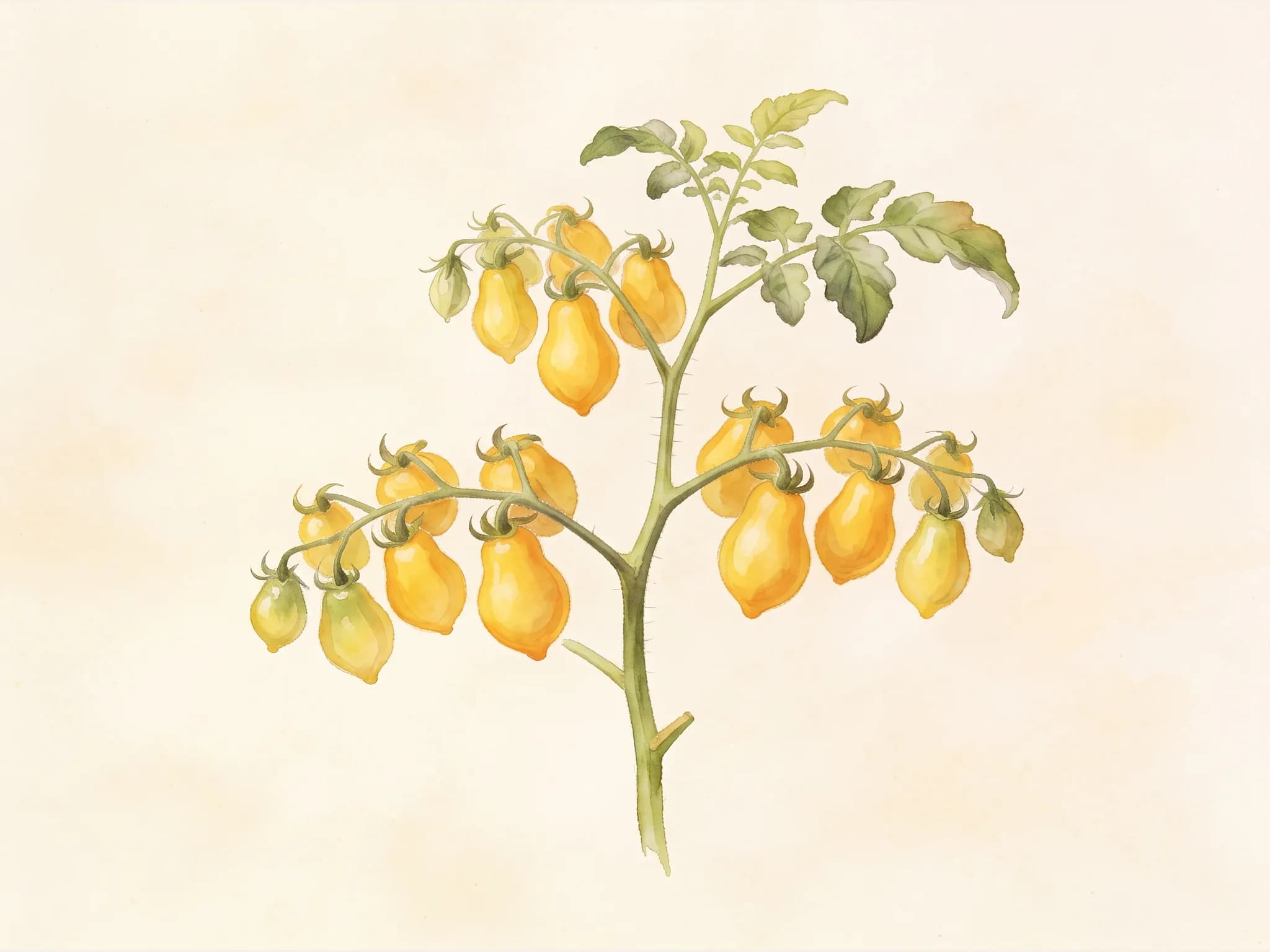Tomate yellow pear — fruto / cosecha (IA)