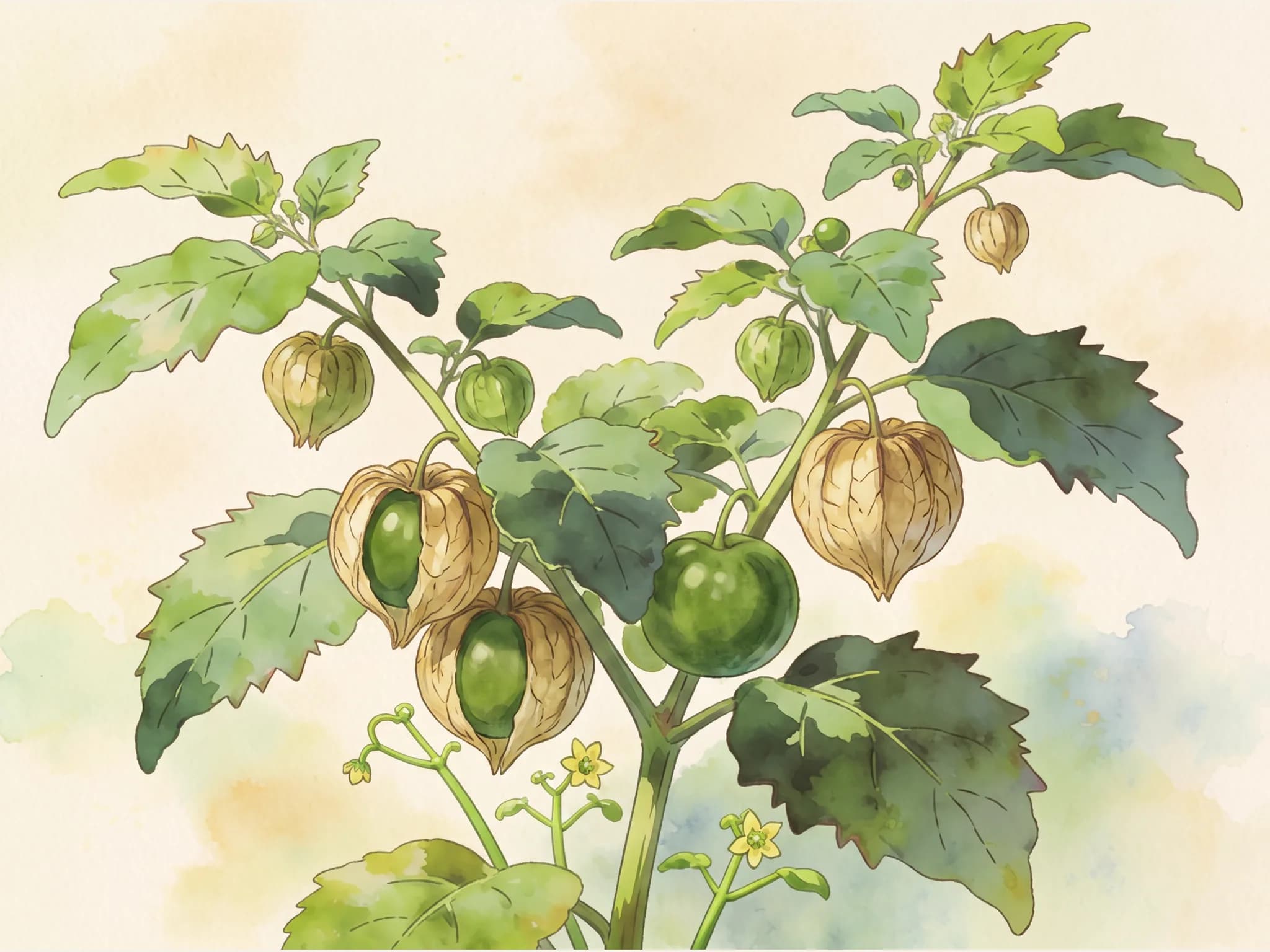 Tomatillo verde — fruto / cosecha (IA)