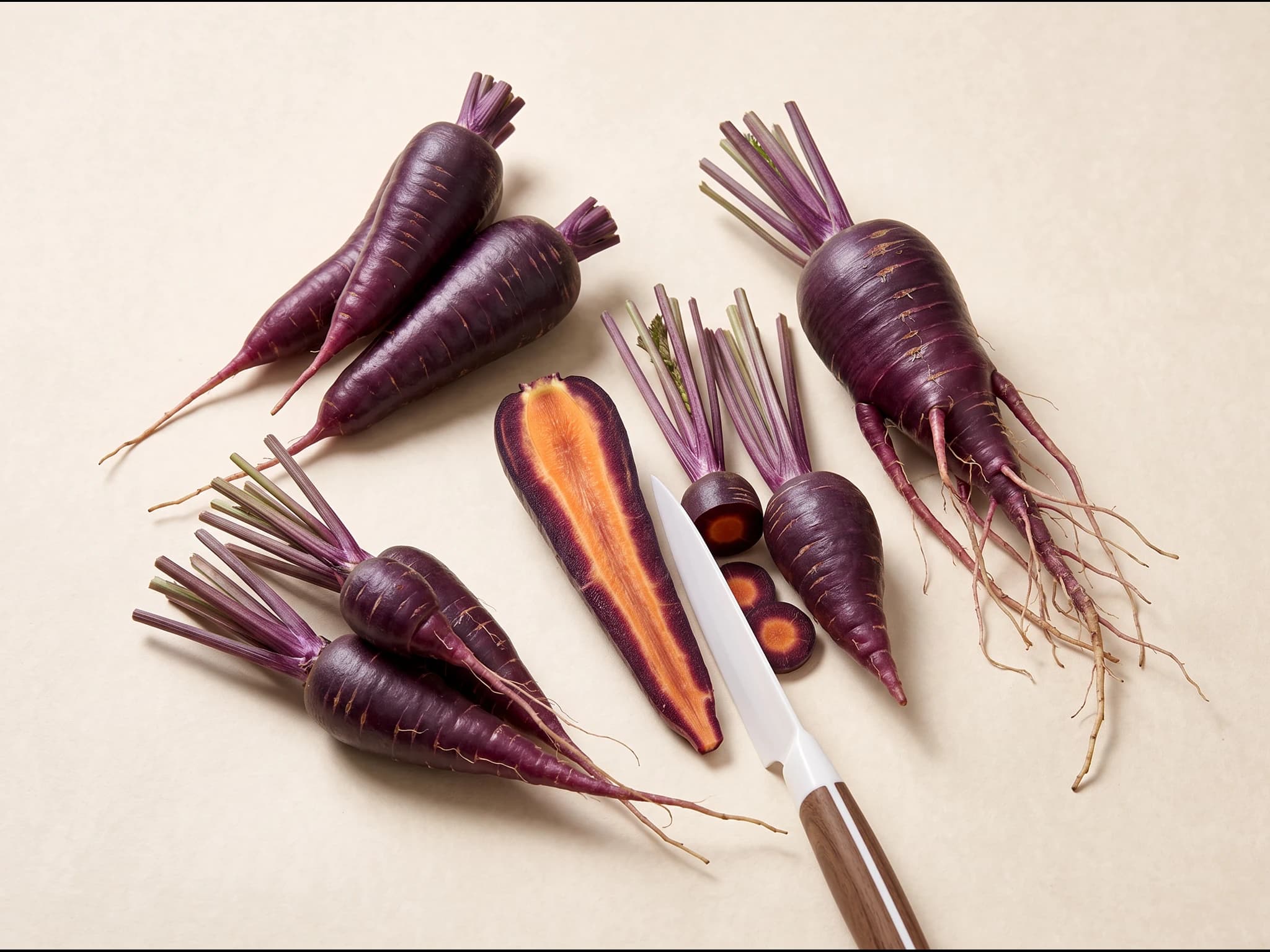 Zanahoria purpura cosmic — fruto / cosecha (IA)