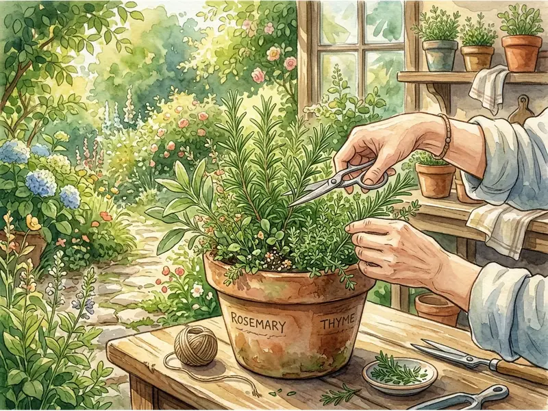 Cosechando aromáticas frescas