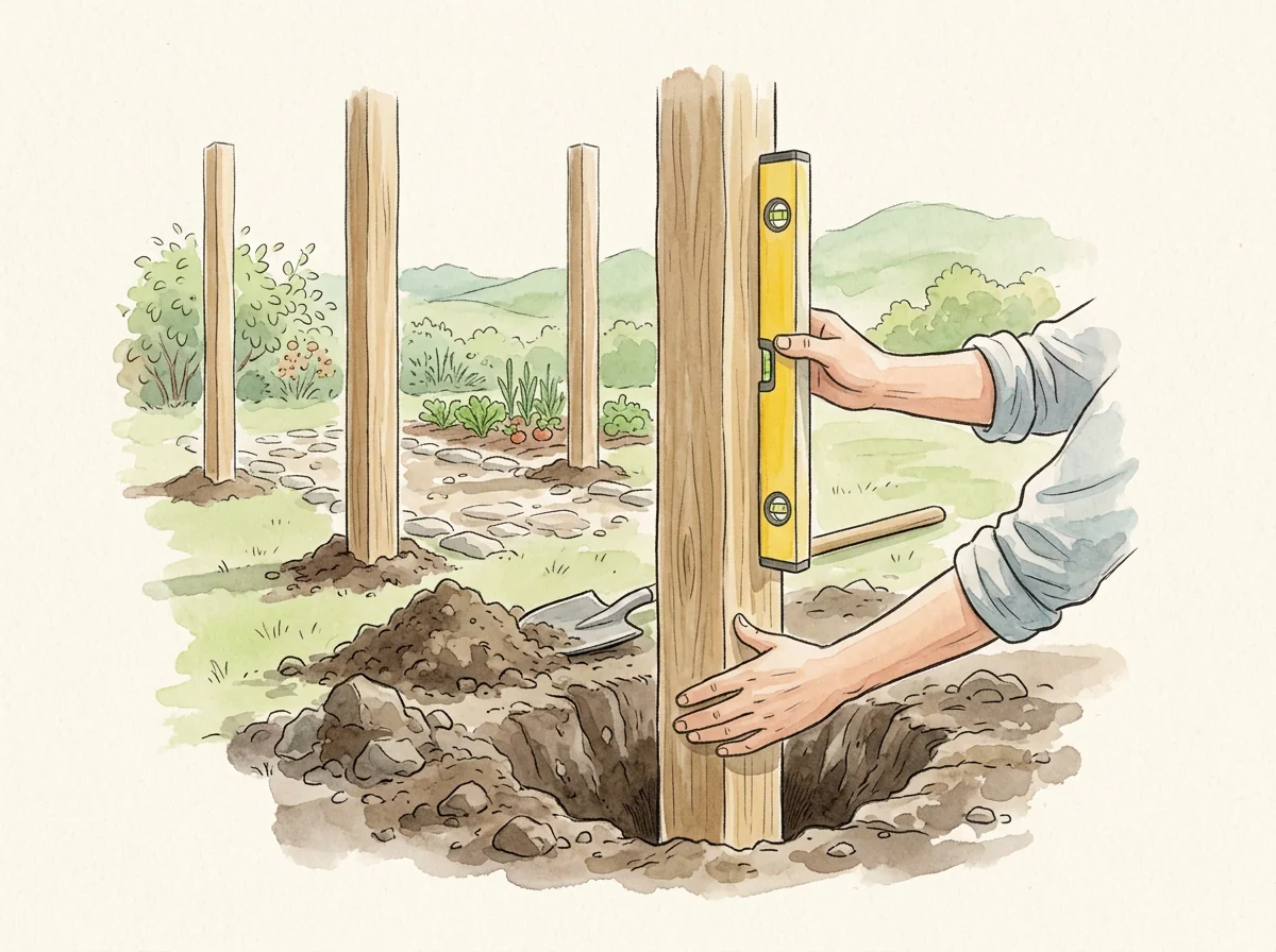 Paso 3: Planta los postes a plomo y fija la base