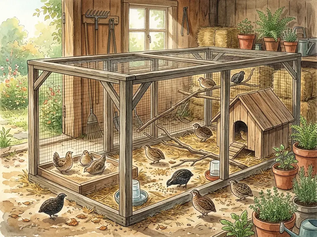Aviario de codornices en suelo (bienestar animal)