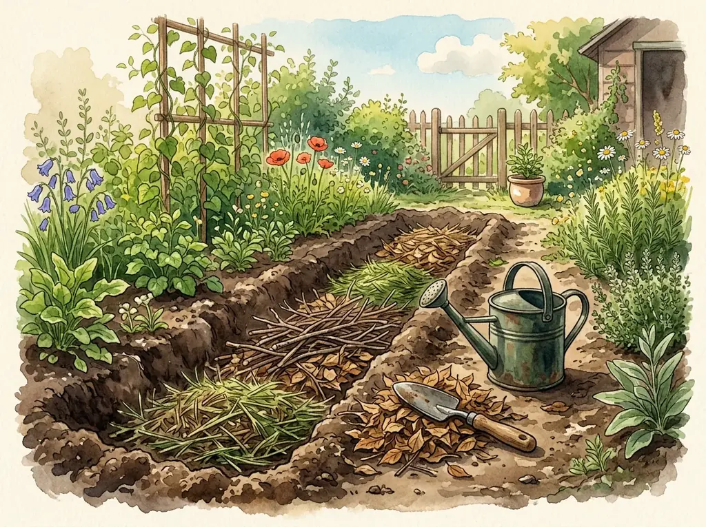 Paso 3: Cubre con tierra, compost y hojas