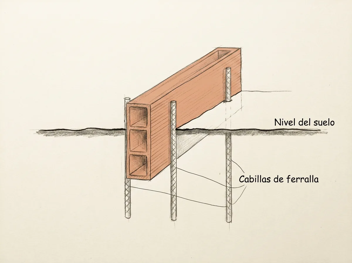 Boceto con medidas de Bancal o borde con rasillones