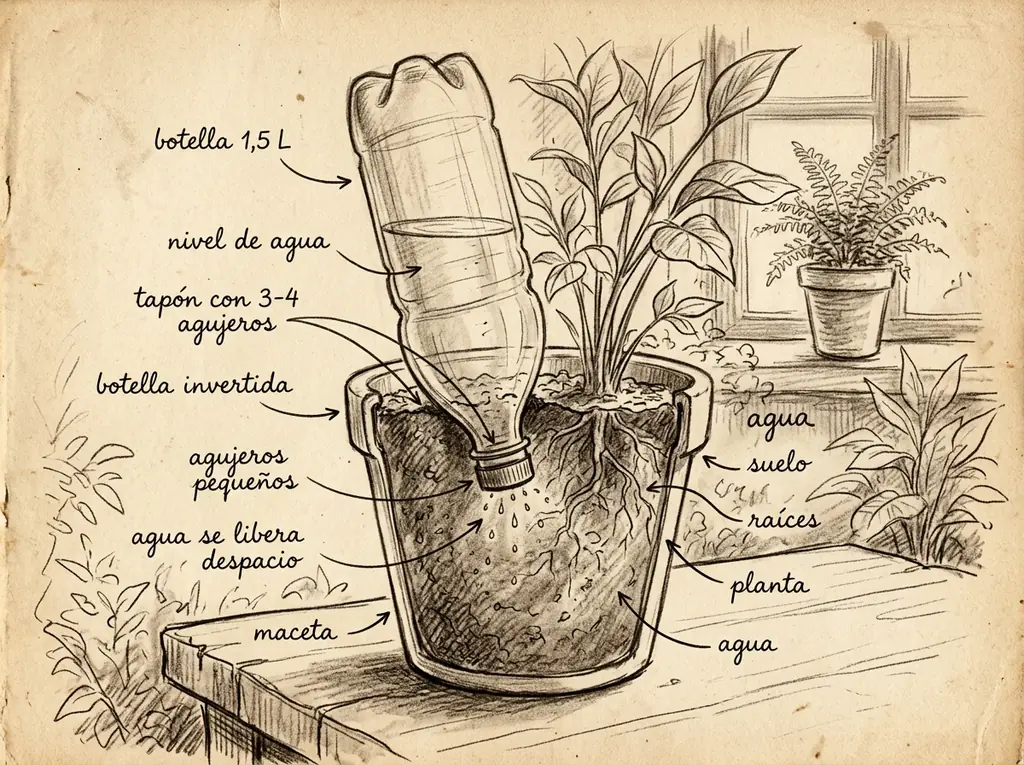 Boceto con medidas de Botellas invertidas para vacaciones