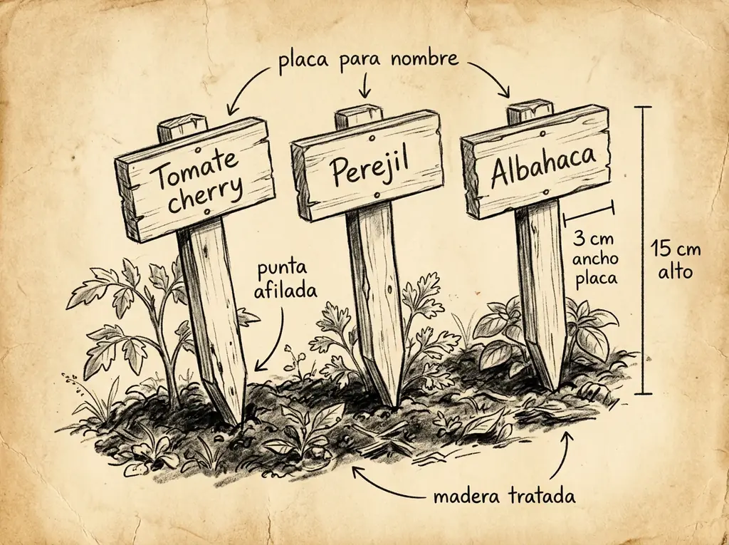 Boceto con medidas de Marcadores de siembra reciclados