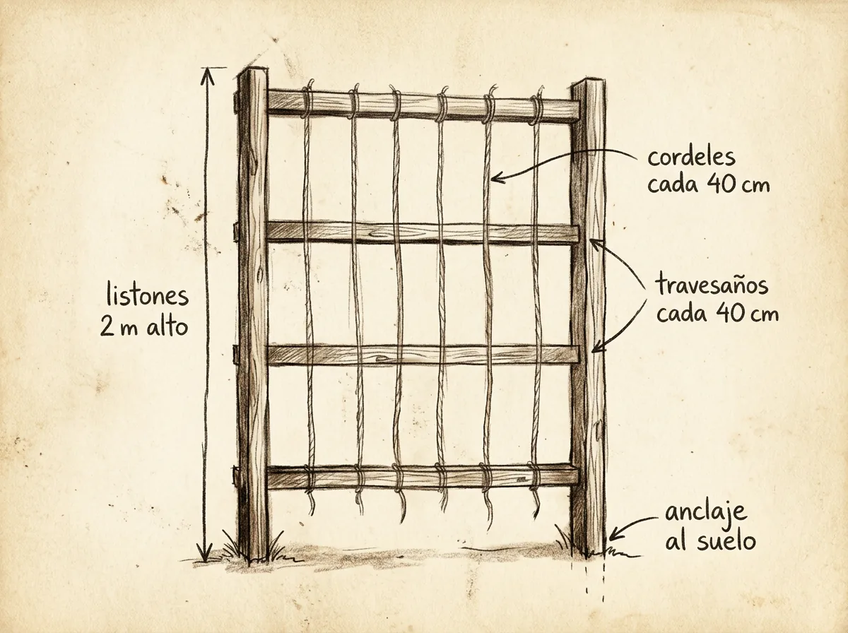 Boceto con medidas de Espaldera para tomates
