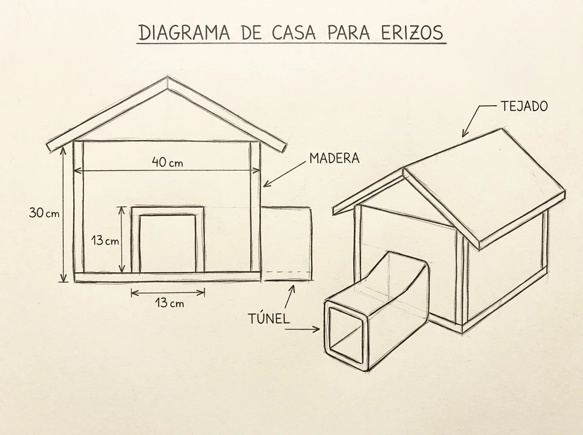 Boceto con medidas de Refugio para erizos