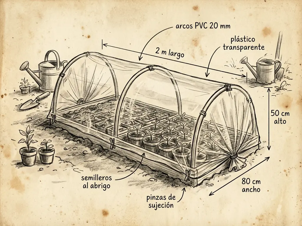 Boceto con medidas de Túnel bajo para semilleros